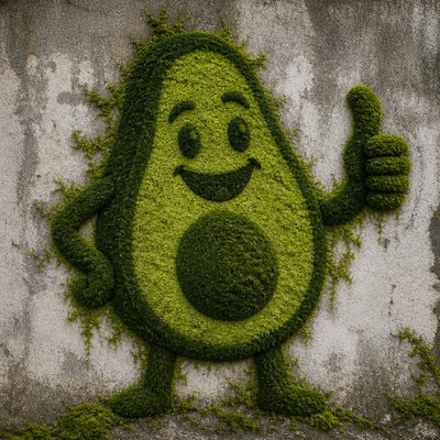 a happy avocado character giving a thumbs up, bold readable design on a plain background, no text