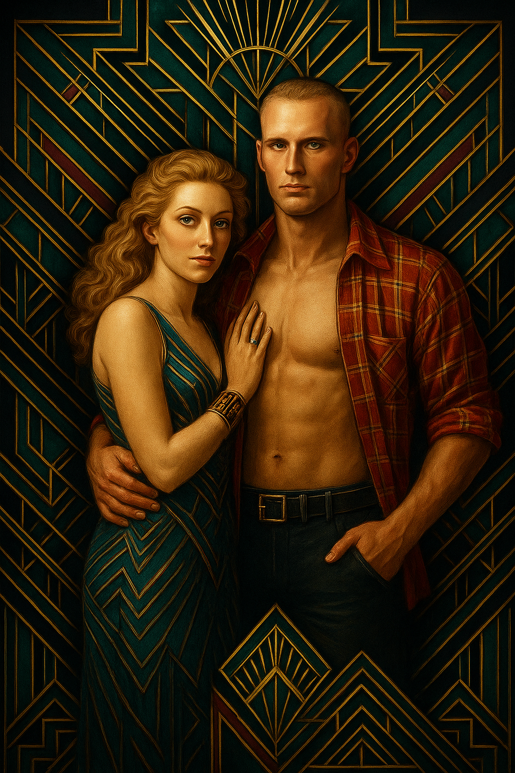 a painting of a man and a woman standing next to each other