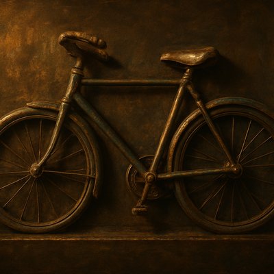 bicyle resting against a wall