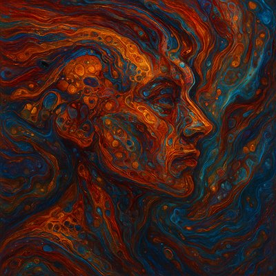 an abstract painting of a woman's face
