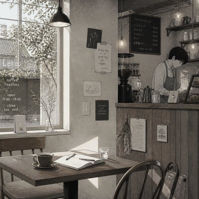 cozy cafe interior with warm lighting