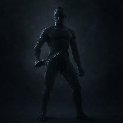 a man with a knife standing in the dark