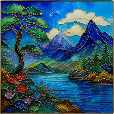 wide landscape with natural scenery — Enamel Art Style