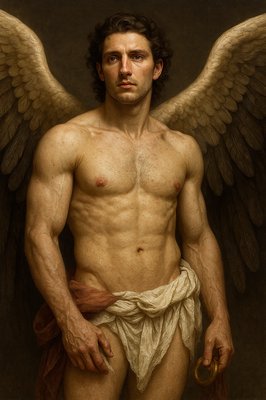 a painting of a man with wings on his body