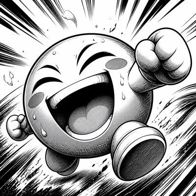 an exaggerated laughing face of an original round mascot character, bold and readable at small size, plain background, no text