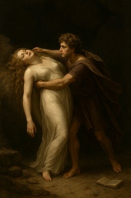 a painting of a man holding a woman