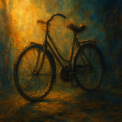 bicyle resting against a wall