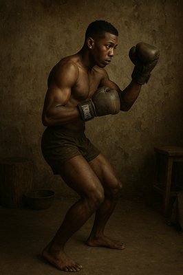 a painting of a man wearing boxing gloves