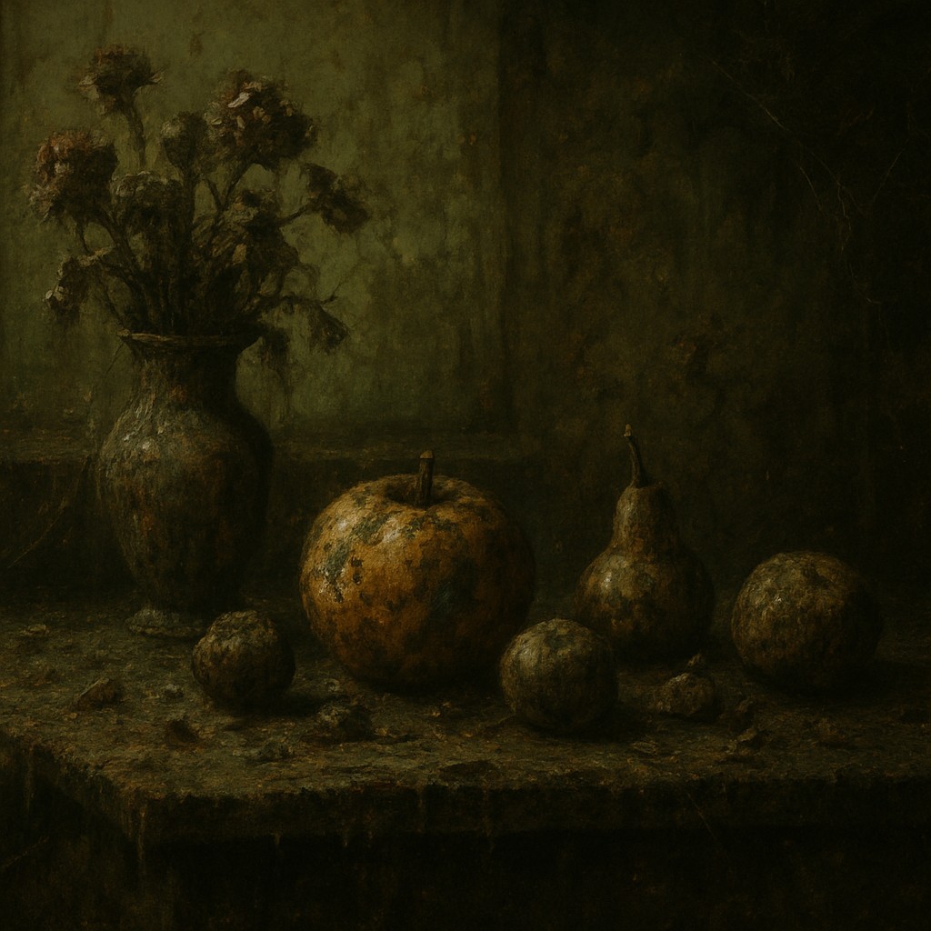 still life arrangement of fruits and flowers