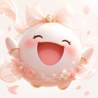 an exaggerated laughing face of an original round mascot character, bold and readable at small size, plain background, no text