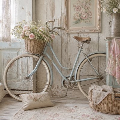 bicyle resting against a wall — Shabby Chic Interior Design