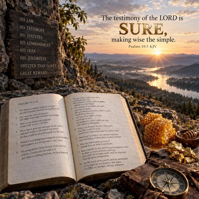 Psalms 19:1-14 KJV  To the chief Musician, A Psalm of David. The heavens declare the glory of God; and the firmament sheweth his handywork.  (2)  Day unto day uttereth speech, and night unto night sheweth knowledge.  (3)  There is no speech nor language, where their voice is not heard.  (4)  Their line is gone out through all the earth, and their words to the end of the world. In them hath he set a tabernacle for the sun,  (5)  Which is as a bridegroom coming out of his chamber, and rejoiceth as a strong man to run a race.  (6)  His going forth is from the end of the heaven, and his circuit unto the ends of it: and there is nothing hid from the heat thereof.  (7)  The law of the LORD is perfect, converting the soul: the testimony of the LORD is sure, making wise the simple.  (8)  The statutes of the LORD are right, rejoicing the heart: the commandment of the LORD is pure, enlightening the eyes.  (9)  The fear of the LORD is clean, enduring for ever: the judgments of the LORD are true and righteous altogether.  (10)  More to be desired are they than gold, yea, than much fine gold: sweeter also than honey and the honeycomb.  (11)  Moreover by them is thy servant warned: and in keeping of them there is great reward.  (12)  Who can understand his errors? cleanse thou me from secret faults.  (13)  Keep back thy servant also from presumptuous sins; let them not have dominion over me: then shall I be upright, and I shall be innocent from the great transgression.  (14)  Let the words of my mouth, and the meditation of my heart, be acceptable in thy sight, O LORD, my strength, and my redeemer.
Emphasize the word "sure".