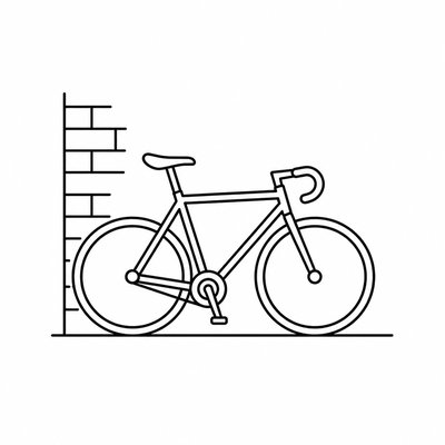 bicyle resting against a wall