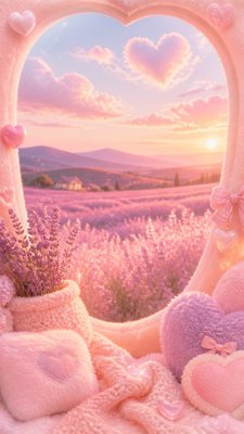a field of lavender stretching to distant hills at dusk, no people