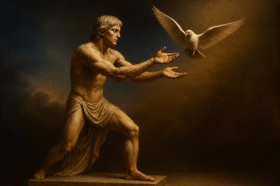a painting of a man with a bird in his hand