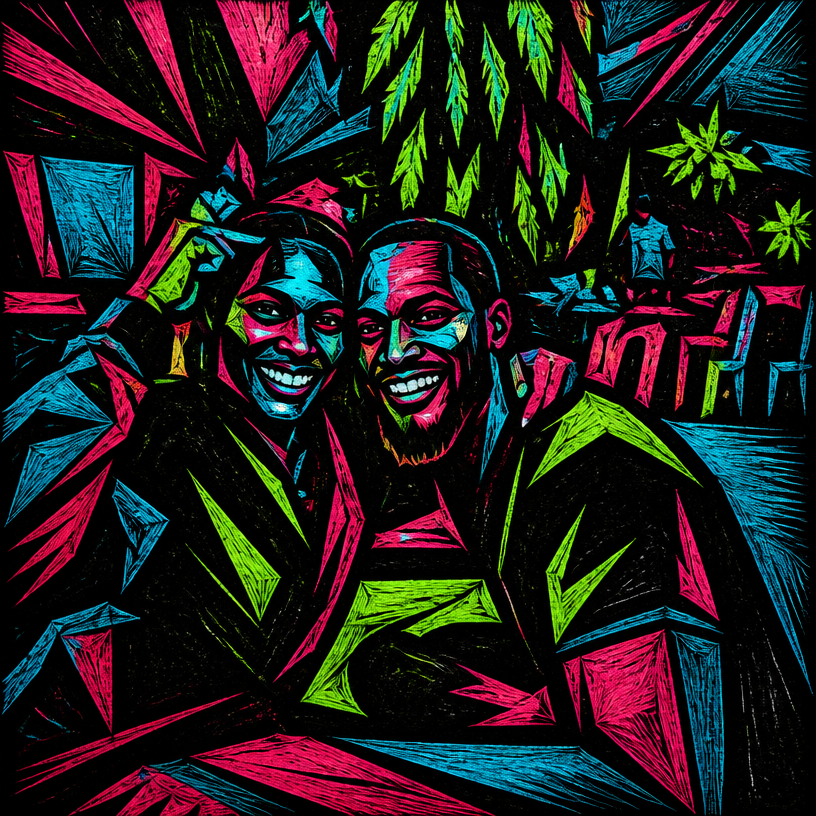 a drawing of two people sitting next to each other
