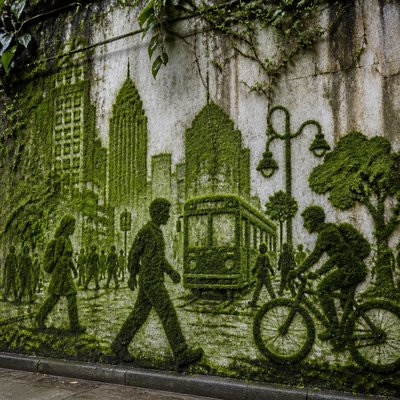 urban street with city activity