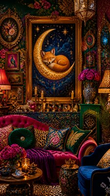 a sleeping baby fox curled on a crescent moon among soft stars, gentle and warm, no text