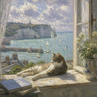a cat lounging in a sunlit window