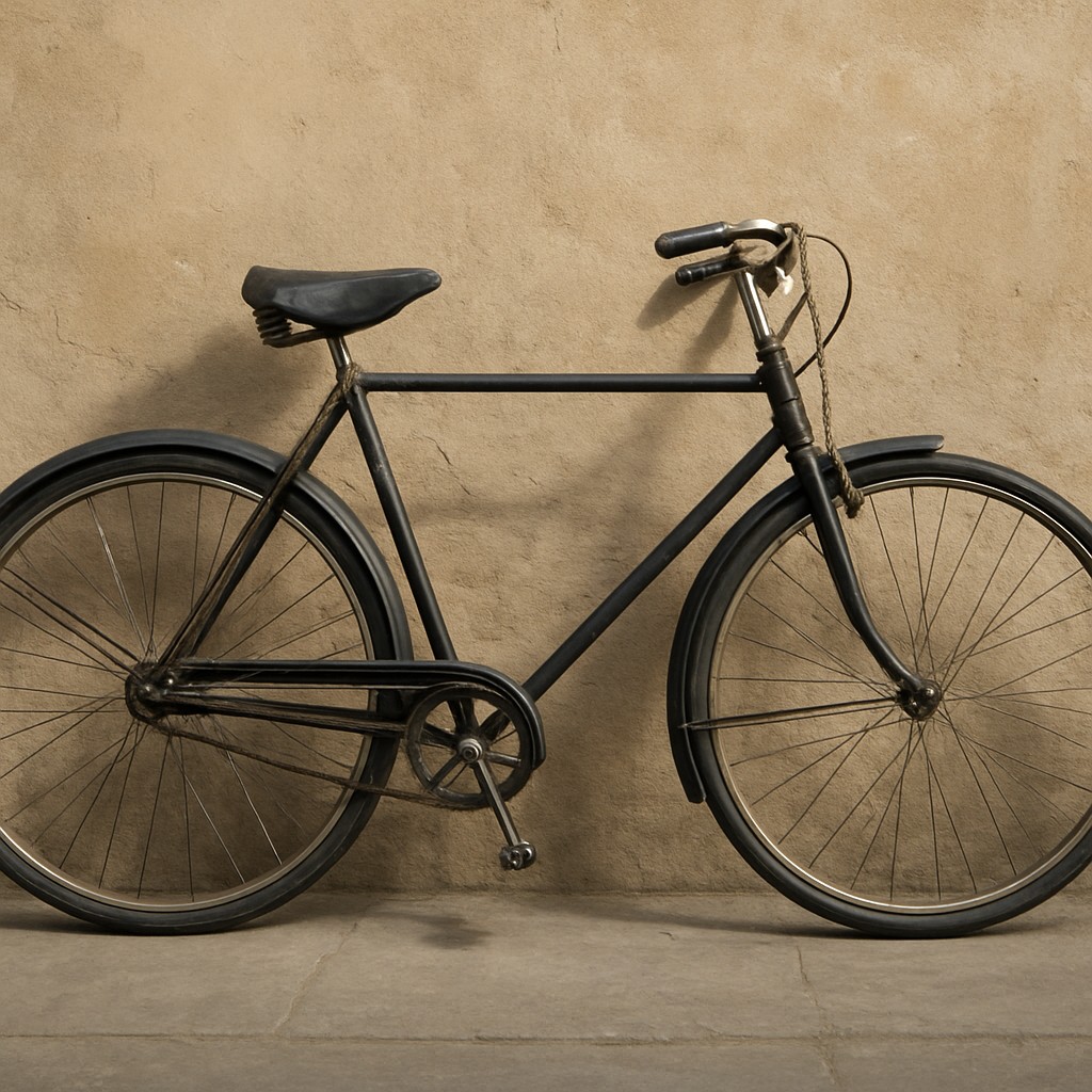 bicyle resting against a wall