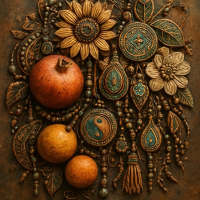 still life arrangement of fruits and flowers