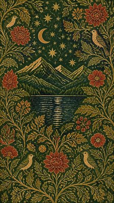 a tranquil mountain lake beneath a starry night sky, no people, no text