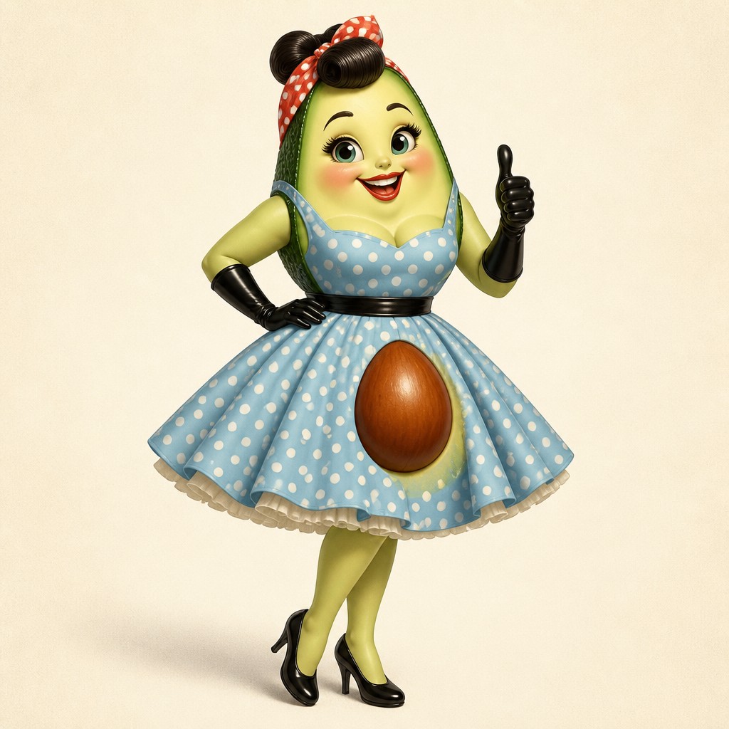a happy avocado character giving a thumbs up, bold readable design on a plain background, no text