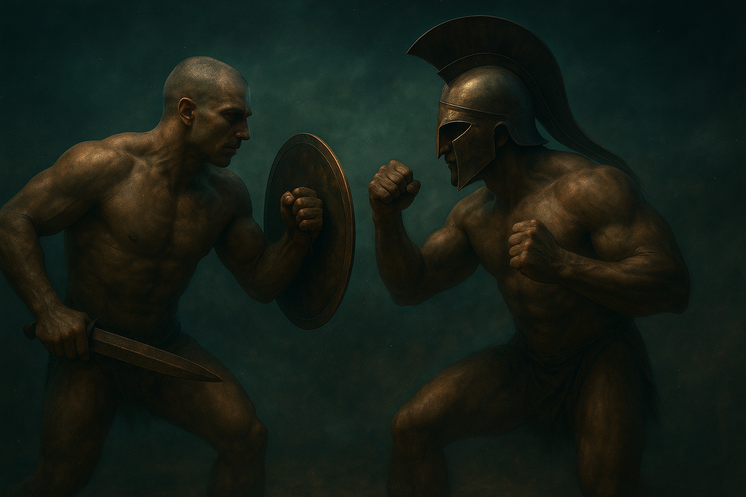 a couple of men standing next to each other in front of a mirror