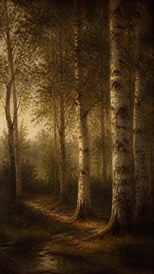 a serene birch forest in soft morning light, no people, no text