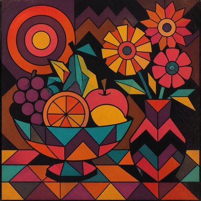 still life arrangement of fruits and flowers