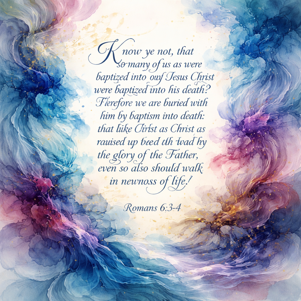 “Know ye not, that so many of us as were baptized into Jesus Christ were baptized into his death? Therefore we are buried with him by baptism into death: that like as Christ was raised up from the dead by the glory of the Father, even so we also should walk in newness of life.” (Romans 6:3-4, KJV)