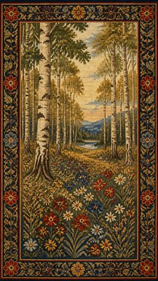 a serene birch forest in soft morning light, no people, no text