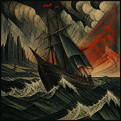 sailing ship on a stormy sea