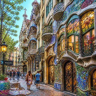 urban street with city activity — Barcelona Art Style