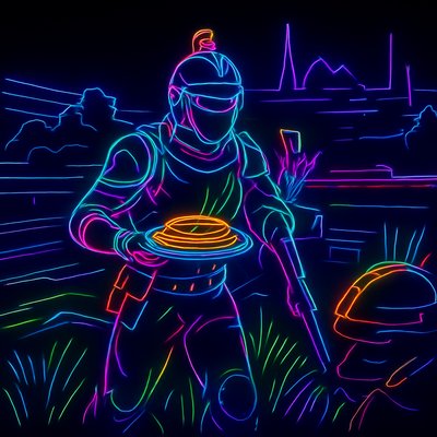 a neon drawing of a man holding a frisbee