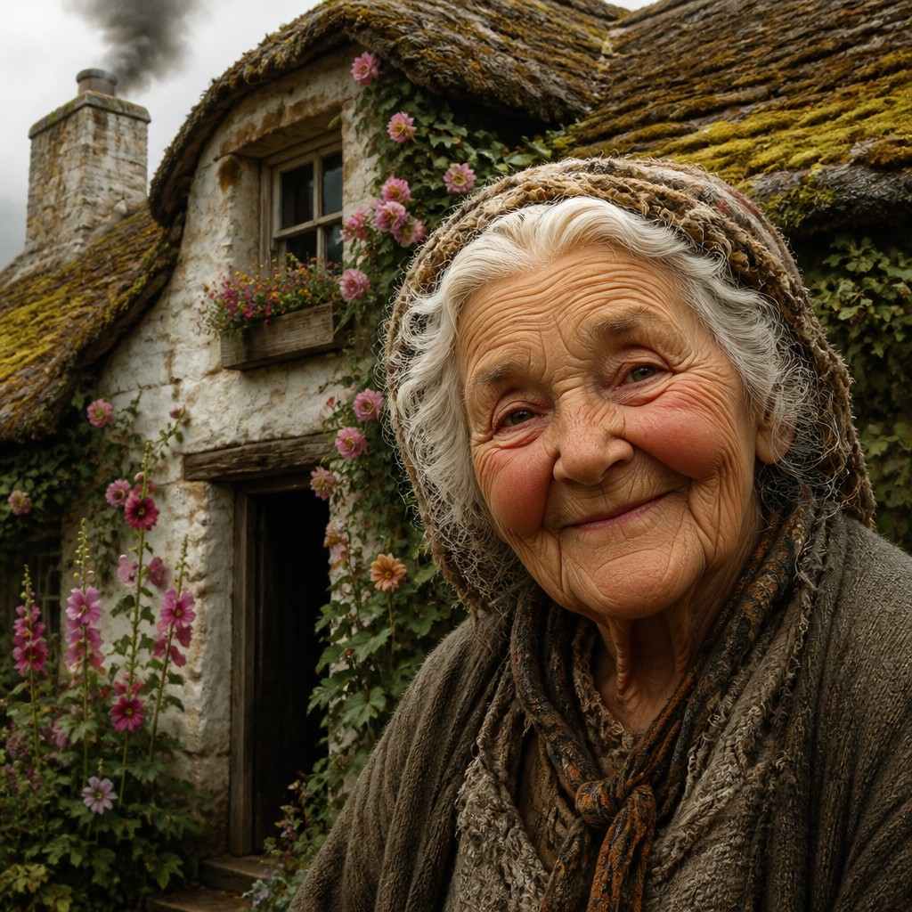 close-up portrait of an elderly person with expressive weathered features — Cottage Vernacular Architecture