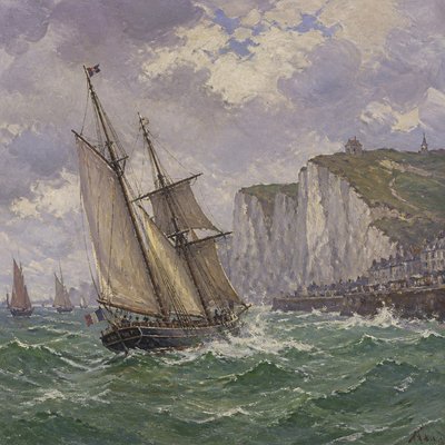 sailing ship on a stormy sea
