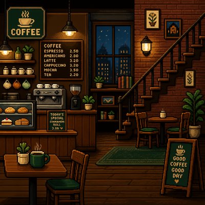 cozy cafe interior with warm lighting