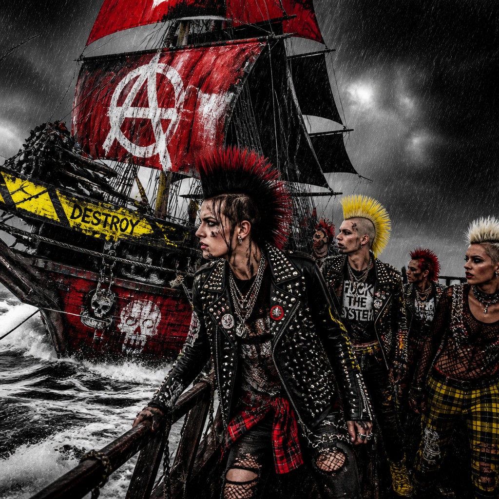 sailing ship on a stormy sea — Punk Fashion Style