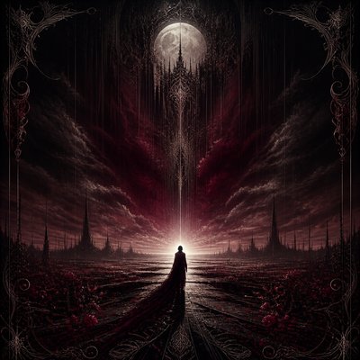 a solitary figure walking toward a glowing horizon across an empty plain, moody atmosphere, no text or lettering