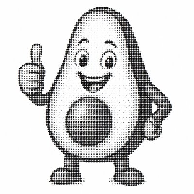 a happy avocado character giving a thumbs up, bold readable design on a plain background, no text