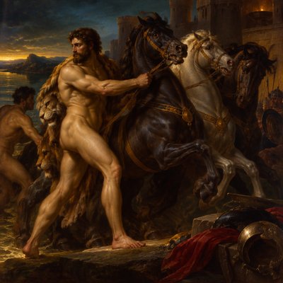 in Greek mythology the ignudi Hercules steal the Mares of Diomedes