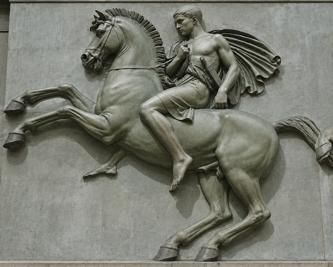 a statue of a man riding on the back of a horse