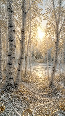 a serene birch forest in soft morning light, no people, no text