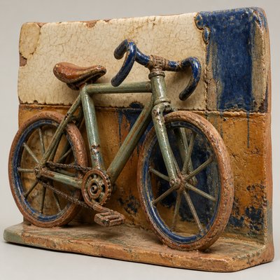 bicyle resting against a wall — Ceramic Sculpture Art Style