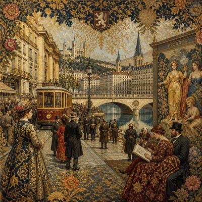 urban street with city activity — Lyon Art Style