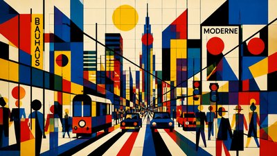 bustling city street panorama at dusk