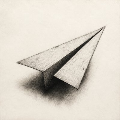 a paper plane, clean minimal composition on a plain background, no text