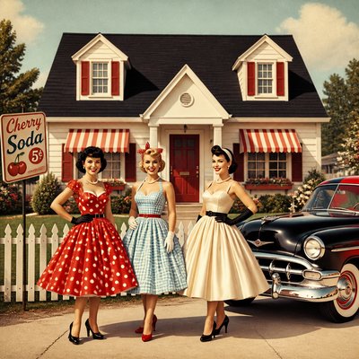 house with front view — Vintage 50s Fashion Style