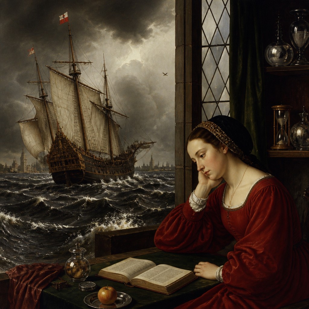 sailing ship on a stormy sea — Belgian Art Style